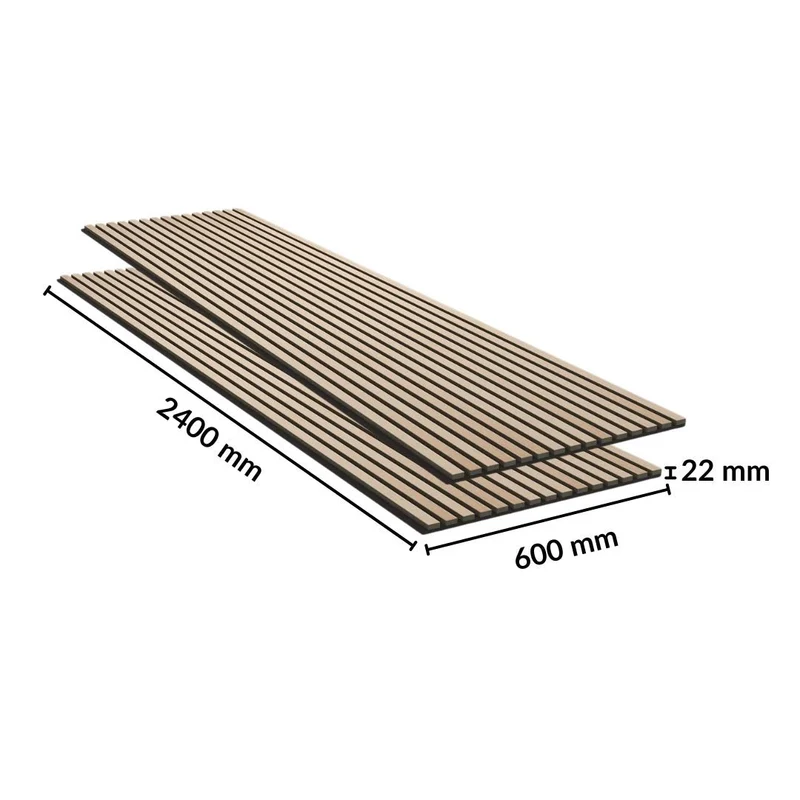 Lot de 4 Panneaux Acoustiques Muraux - Tasseaux Finition Chêne Blanc - Fond Noir - 240x60x2,2cm
