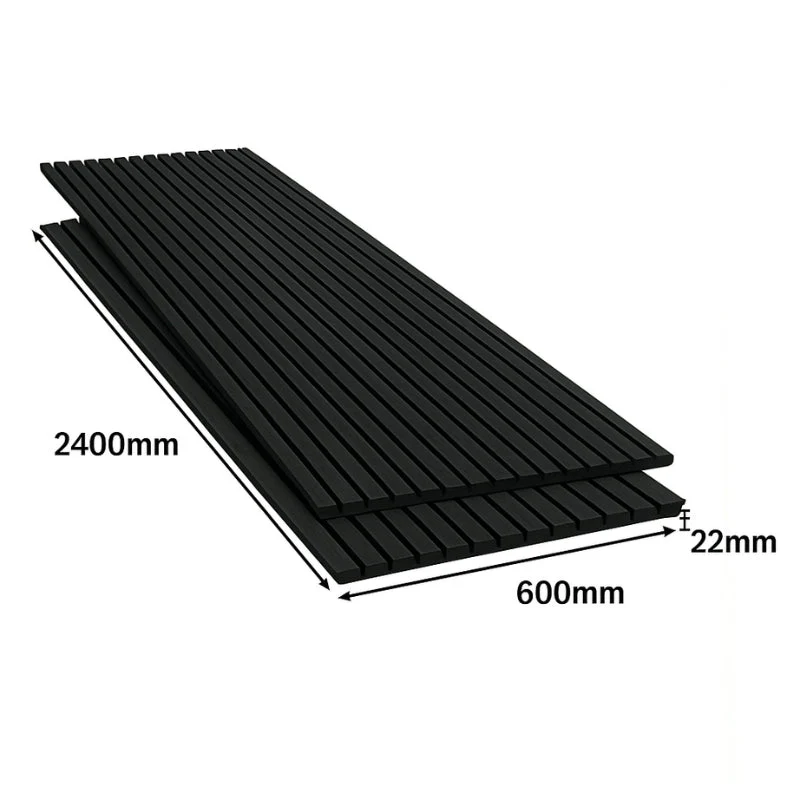 Lot de 4 Panneaux Acoustiques Muraux Bois 240x60x2,2cm - Couleur Noir avec Fond Noir
