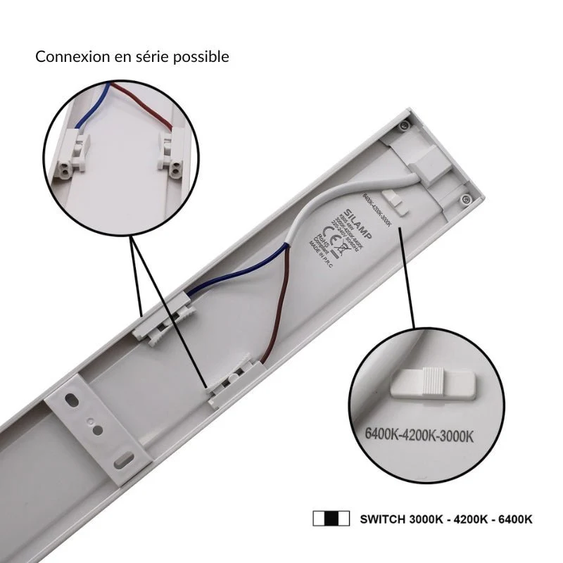 Réglette LED 120cm Blanche 48W IP20 CCT - 3000K/4000K/6000K - Pack de 10