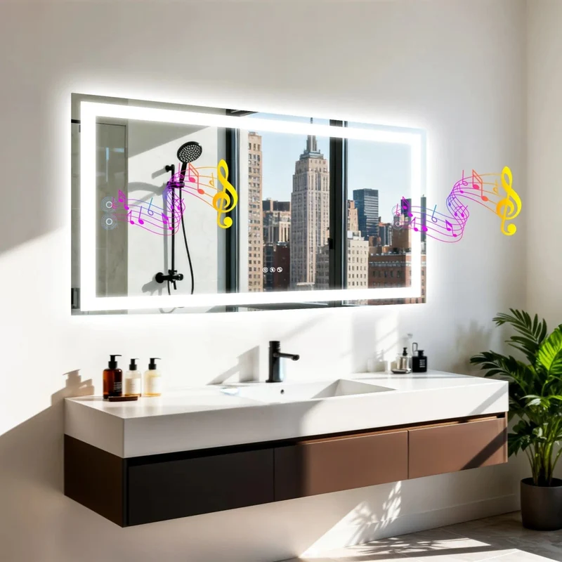 Miroir de salle de bain LED haut-parleur Bluetooth intégré, Anti-buée
