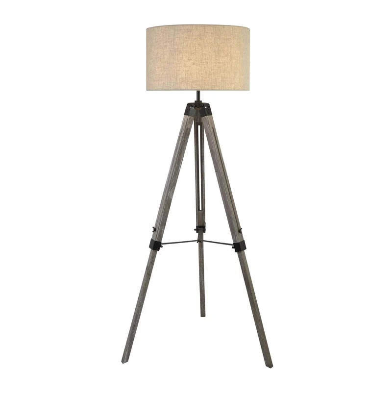 Lampadaire trépied EASEL bois abat-jour en lin