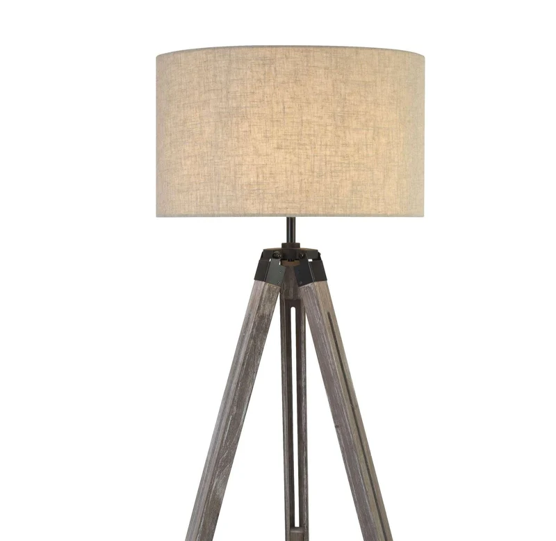 Lampadaire trépied EASEL bois abat-jour en lin