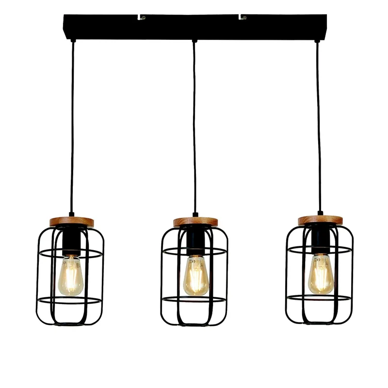 Suspension VISION 3 cages noires et bois