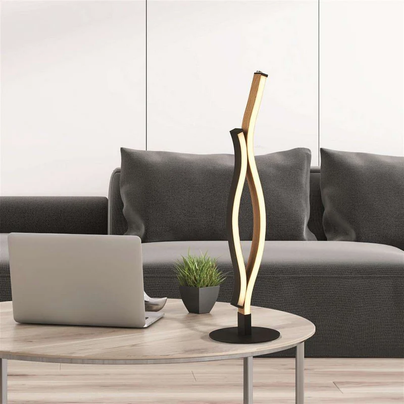 Lampe à poser BLOOM noir et effet bois