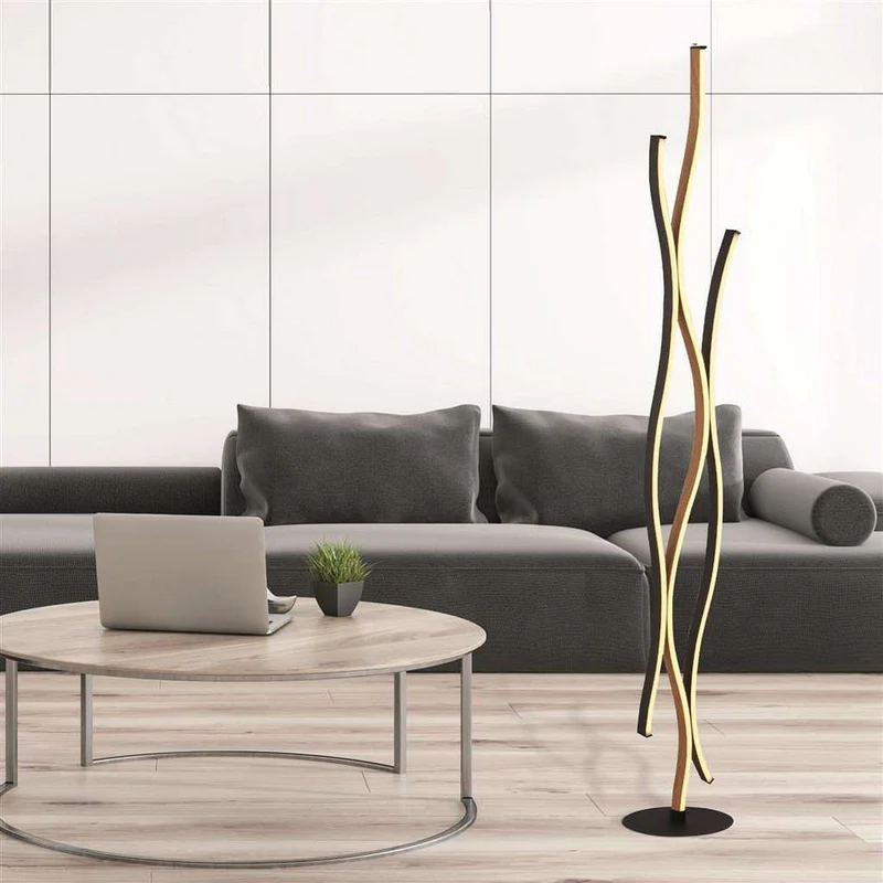 Lampadaire BLOOM noir et effet bois