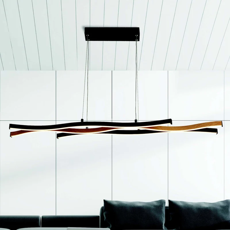 Suspension BLOOM noir et effet bois