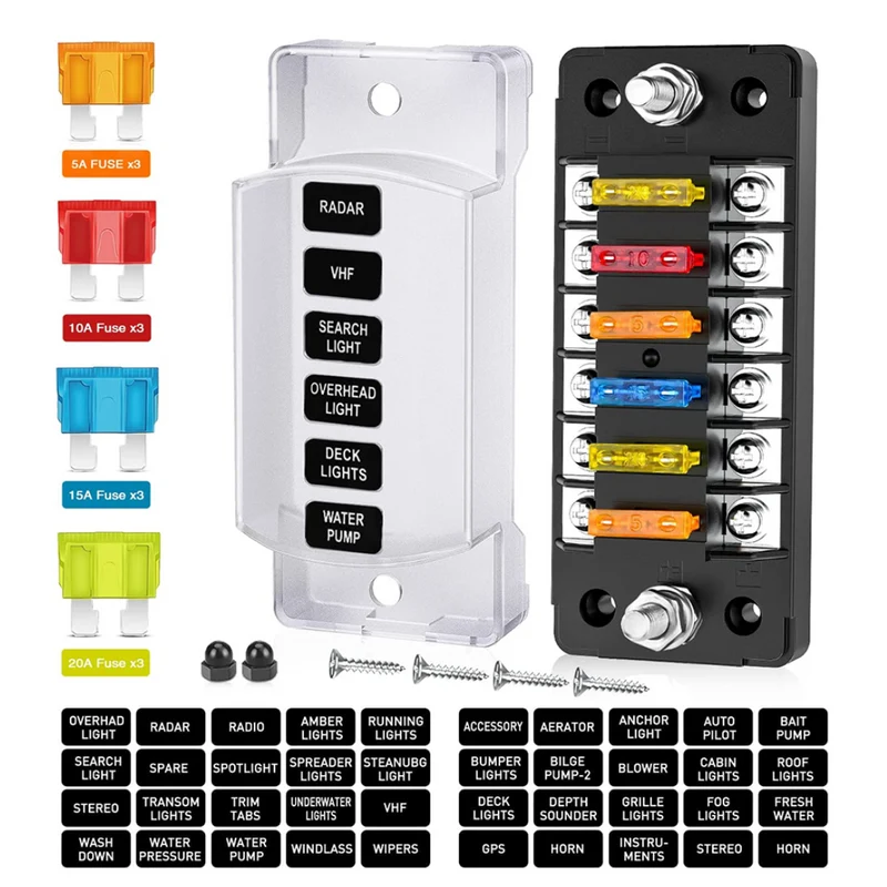 Boîte à fusibles à 6 voies avec jeu de barres positif et négatif