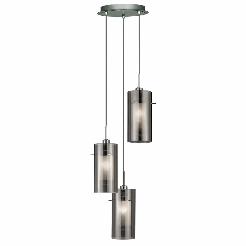 Suspension DUO-II 3 lampes double verre fumé