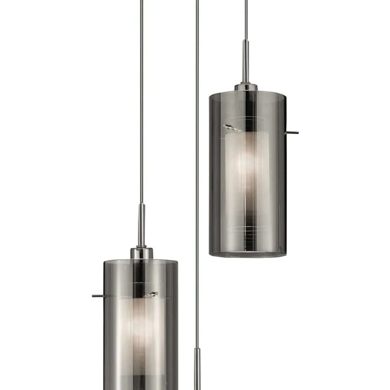 Suspension DUO-II 3 lampes double verre fumé