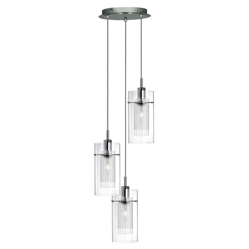 Suspension DUO-I 3 lampes double verre transparent