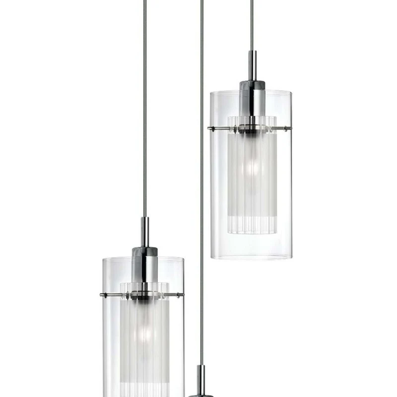Suspension DUO-I 3 lampes double verre transparent