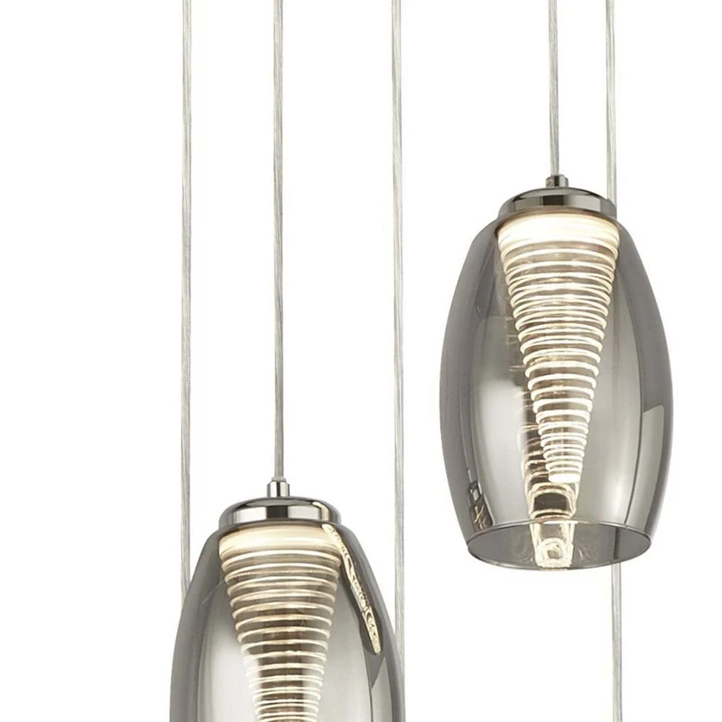 Suspension CYCLONE 5 lampes verre fumé