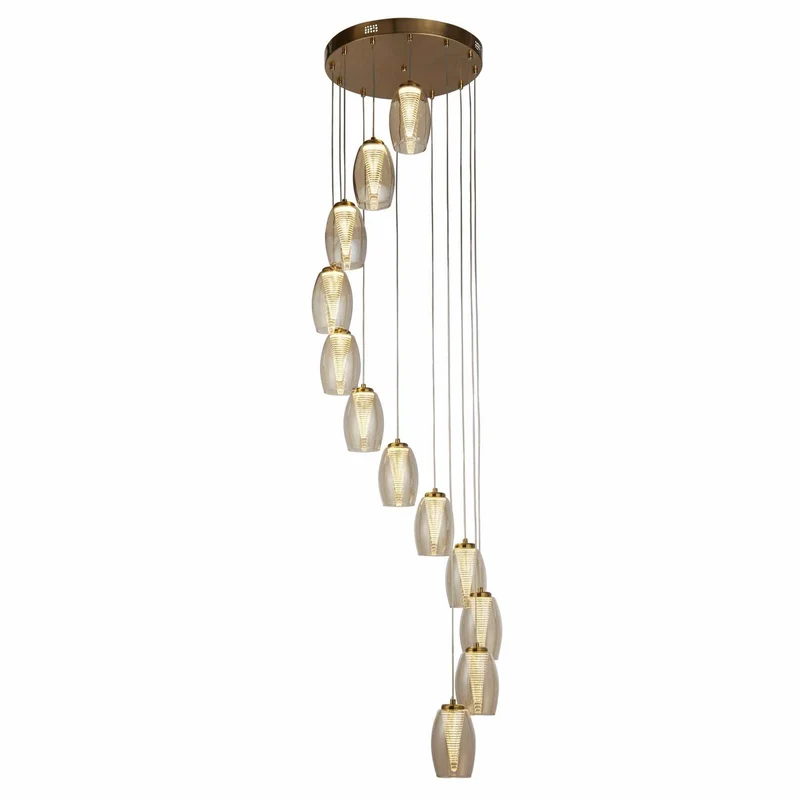 Suspension CYCLONE 12 lampes verre champagne