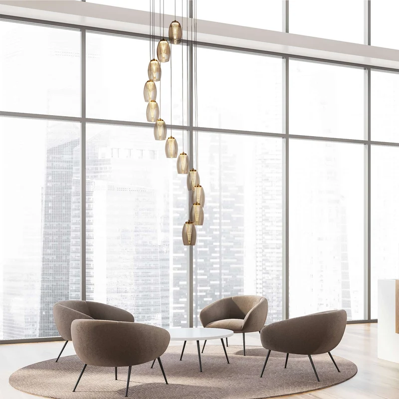 Suspension CYCLONE 12 lampes verre champagne