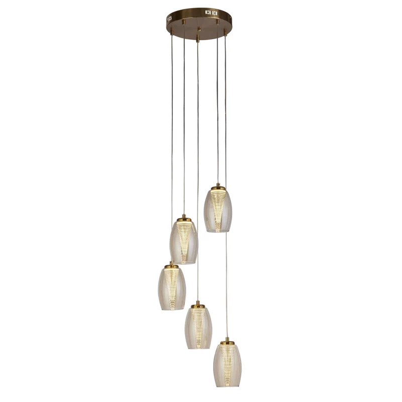 Suspension CYCLONE 5 lampes verre champagne