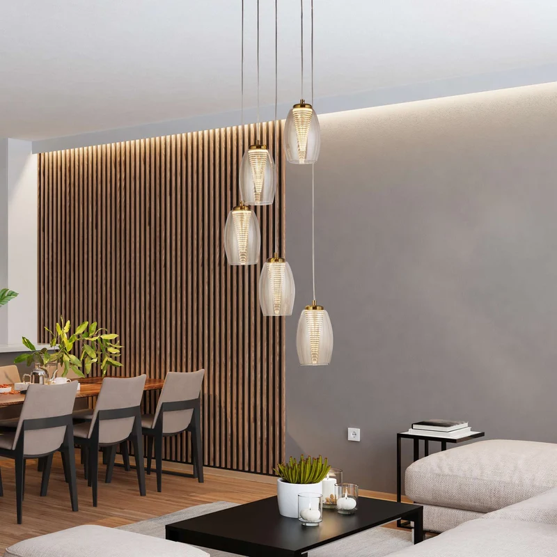 Suspension CYCLONE 5 lampes verre champagne