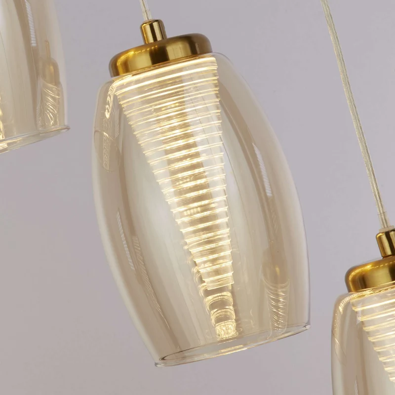 Suspension CYCLONE 5 lampes verre champagne