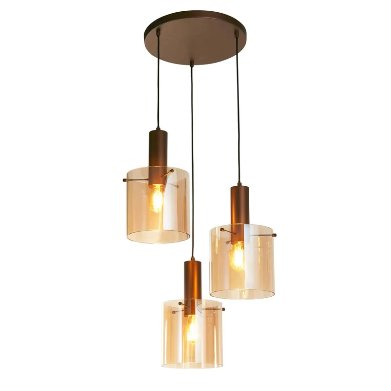 Suspension SWEDEN 3 lampes verre ambré