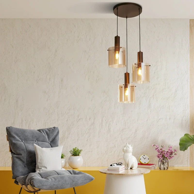 Suspension SWEDEN 3 lampes verre ambré
