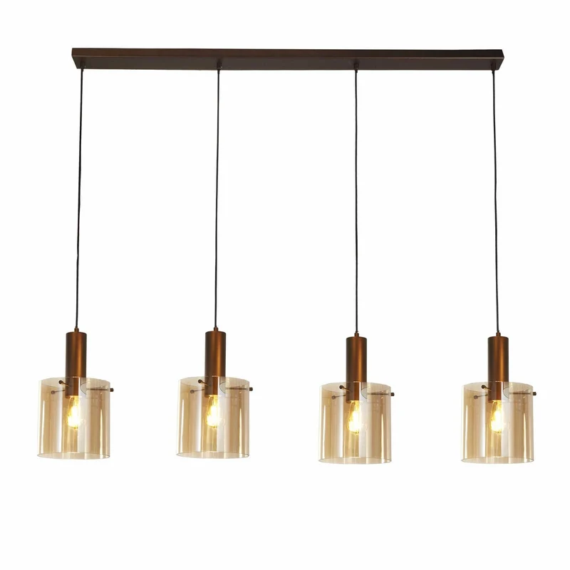 Suspension SWEDEN 4 lampes verre ambré