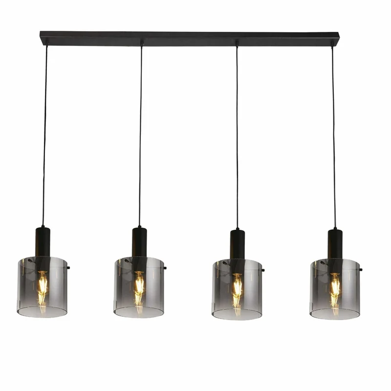 Suspension SWEDEN 4 lampes verre fumé noir