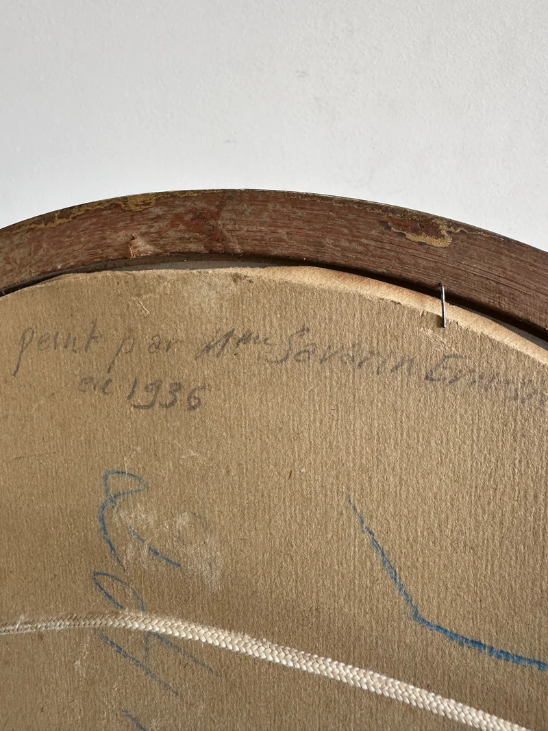 Peinture bouquet de fleurs dans corbeille signée 1936 cadre en bois sculpté