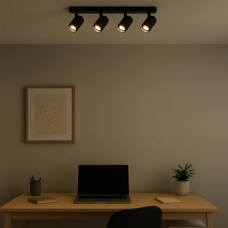 Plafonnier 4 Spots Orientables Alu Noir pour Ampoule GU10