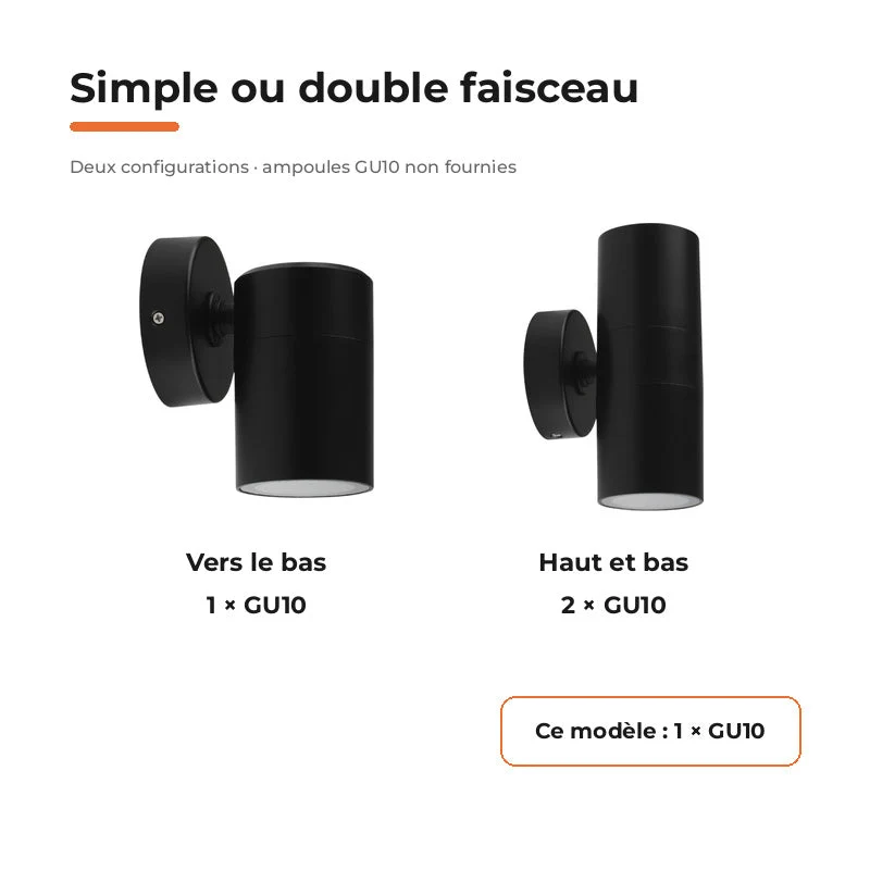 Applique Murale Noire IP65 pour Ampoule GU10