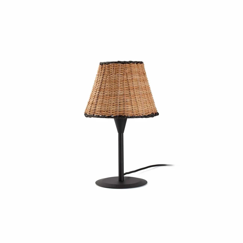Lampe à poser SUMBA rotin et acier noir