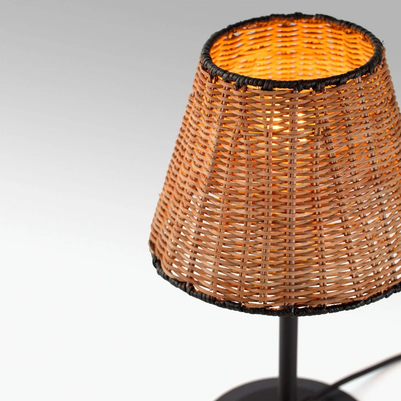 Lampe à poser SUMBA rotin et acier noir
