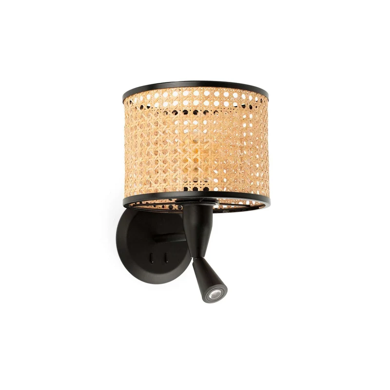 Applique de chevet avec liseuse MAMBO en rotin