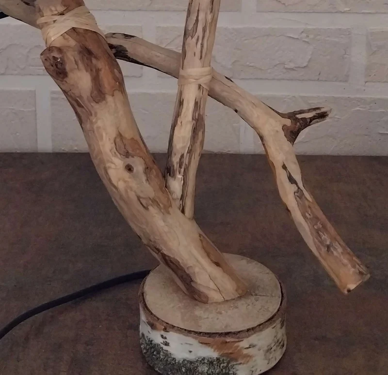 Lampe artisanale bois nature 2 abat-jour