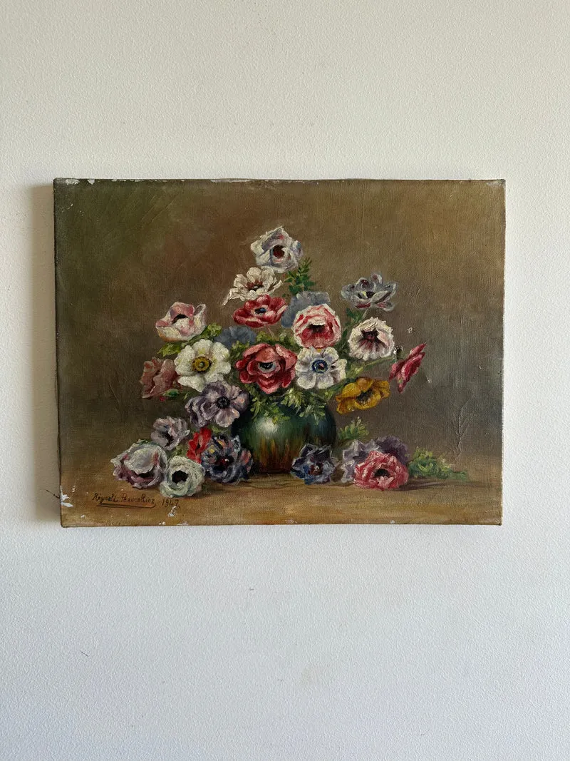 Peinture sur toile bouquet de fleurs signée 1947
