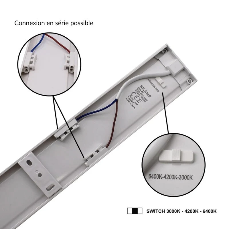 Réglette LED 120cm Blanche 48W IP20 CCT - 3000K/4000K/6000K