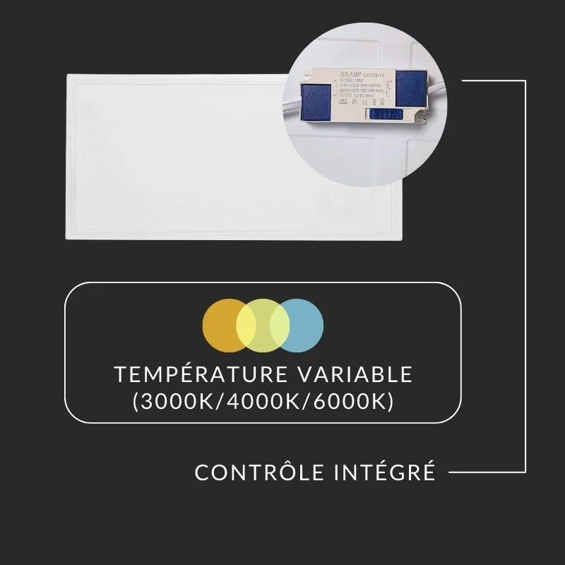 Pack de 2 - Panneau LED CCT 60x30cm BLANC 30W - 3000K/4000K/6000K
