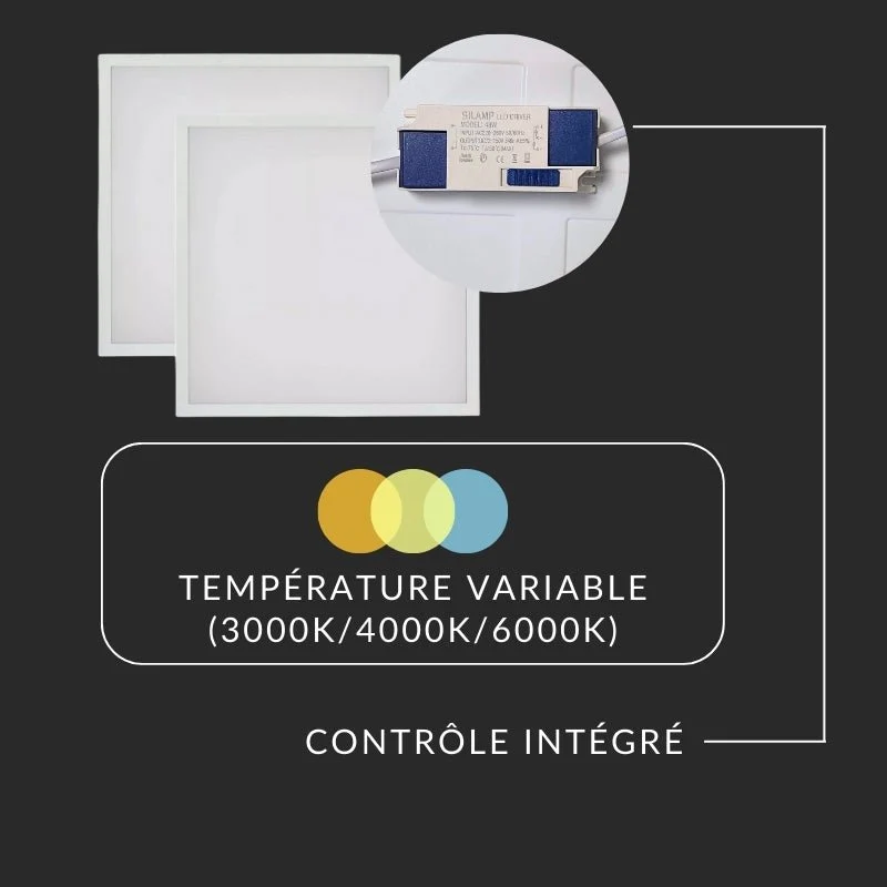 Panneau LED CCT 60x60cm BLANC 48W - 3000K/4000K/6000K - Pack de 2