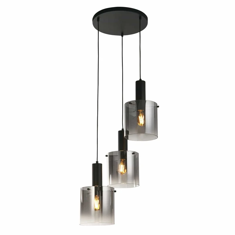 Suspension SWEDEN 3 lampes verre fumé noir