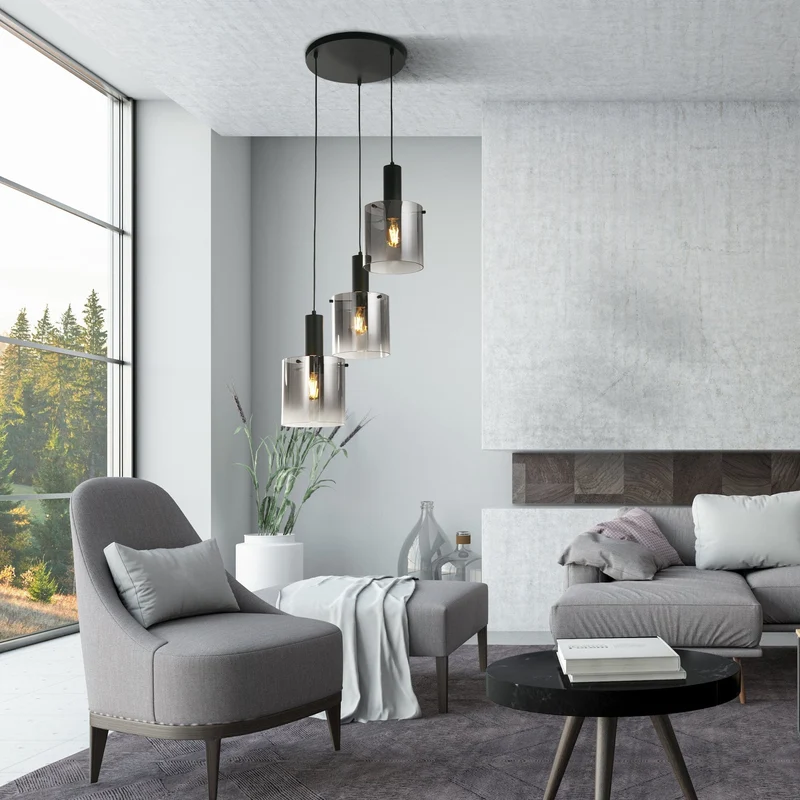 Suspension SWEDEN 3 lampes verre fumé noir