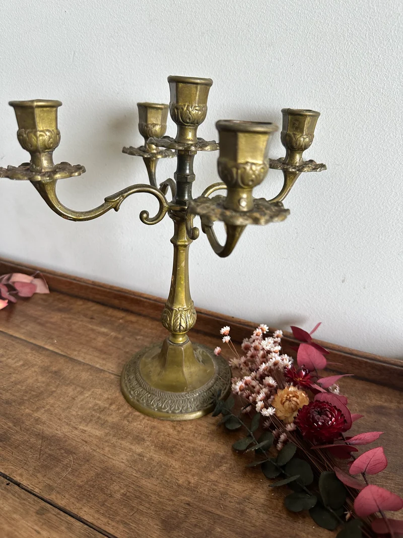 Chandeliers à 5 têtes en laiton doré pied rond