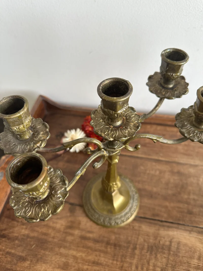 Chandeliers à 5 têtes en laiton doré pied rond