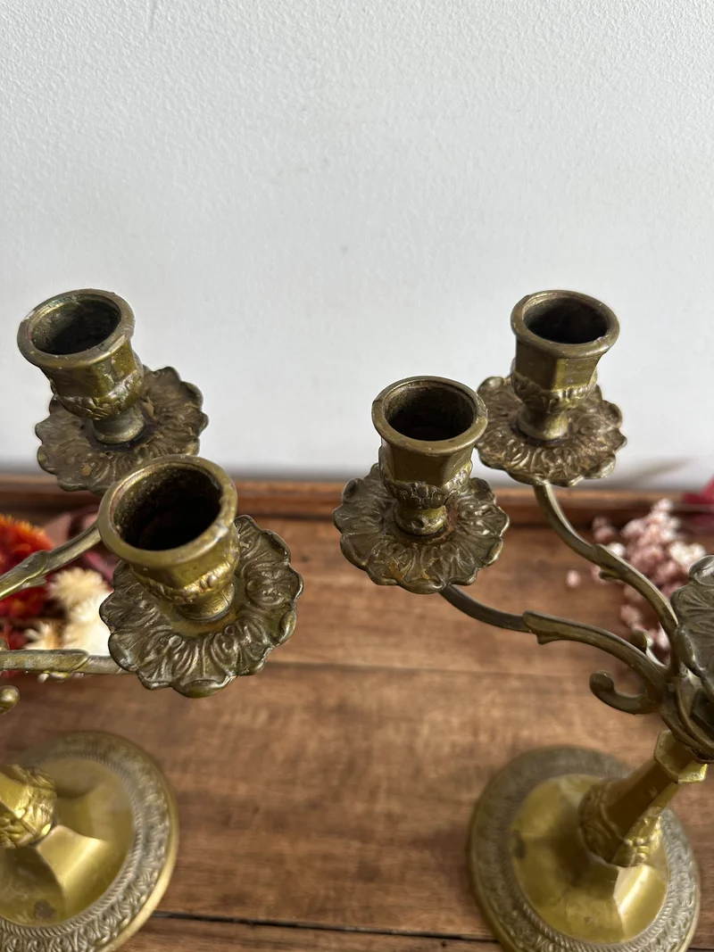 Chandeliers à 5 têtes en laiton doré pied rond