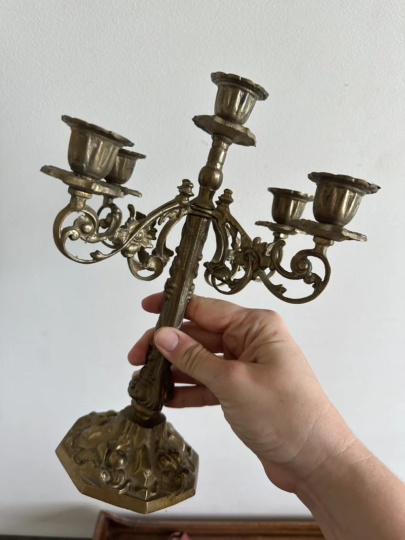Chandeliers à 5 têtes en laiton doré pied octogonale