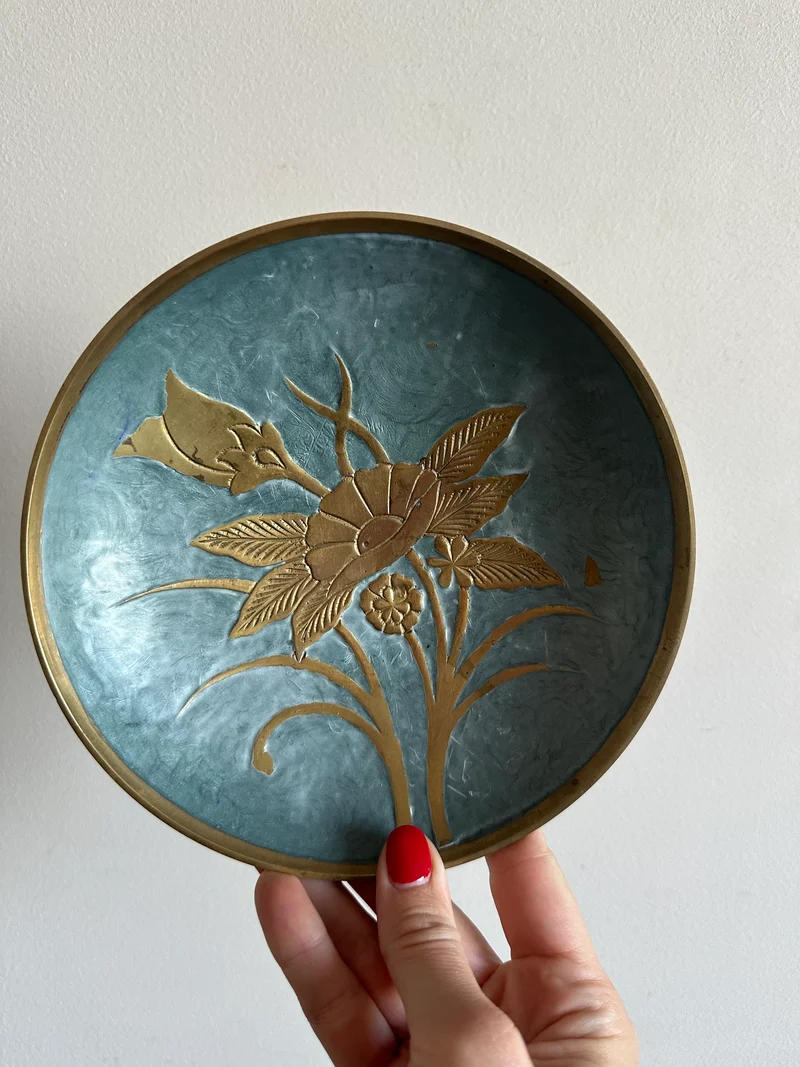 Ensemble d'assiettes en laiton cloisonné bleu ciel