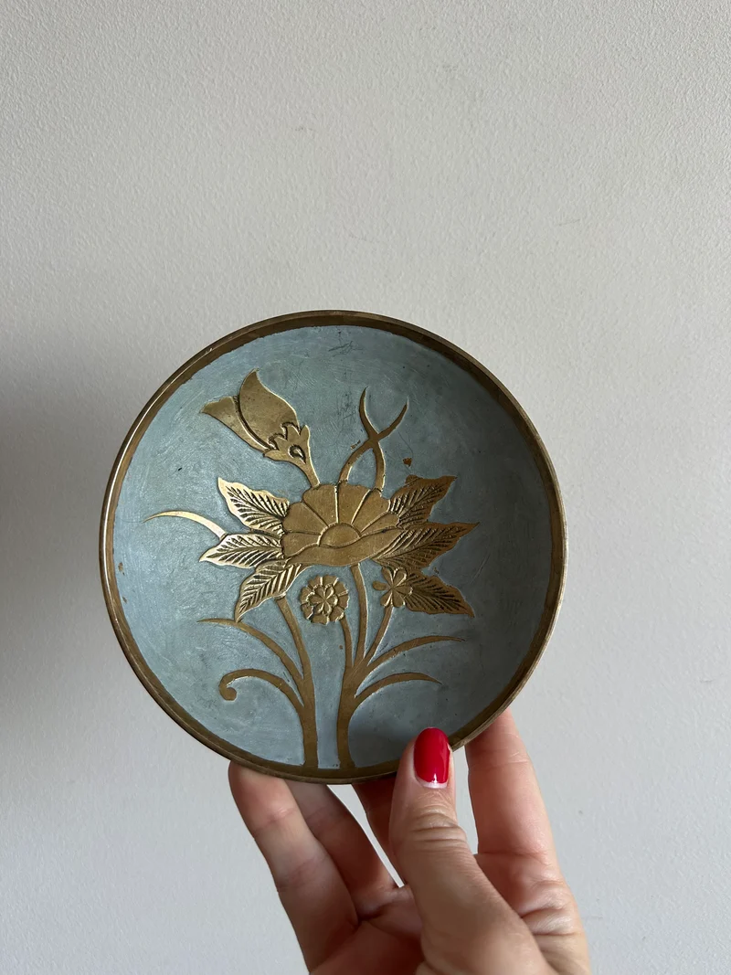 Ensemble d'assiettes en laiton cloisonné bleu ciel