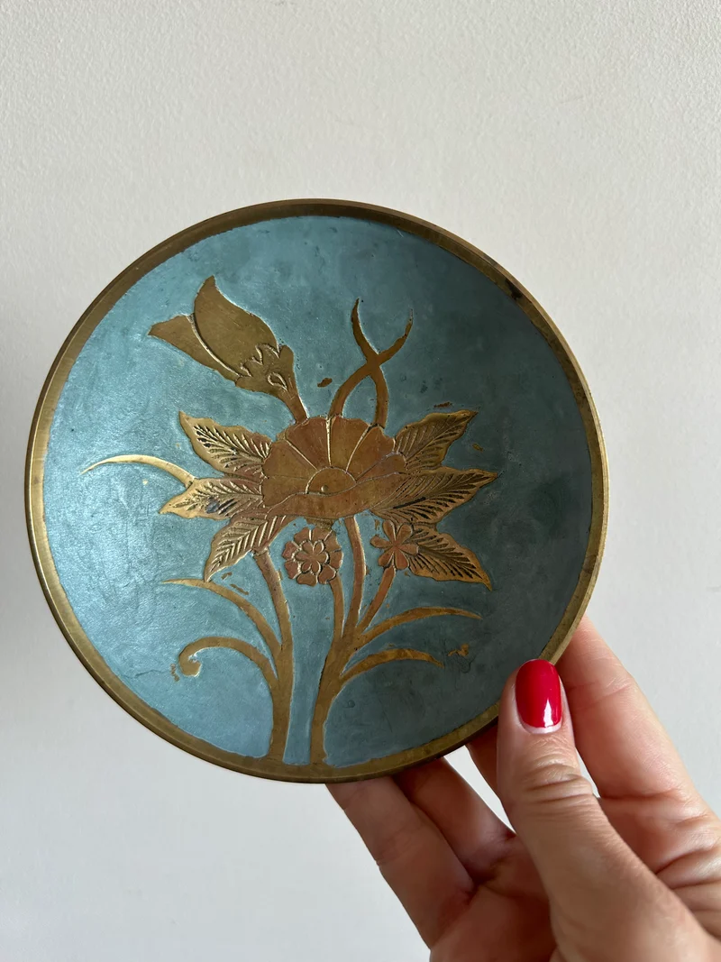 Ensemble d'assiettes en laiton cloisonné bleu ciel