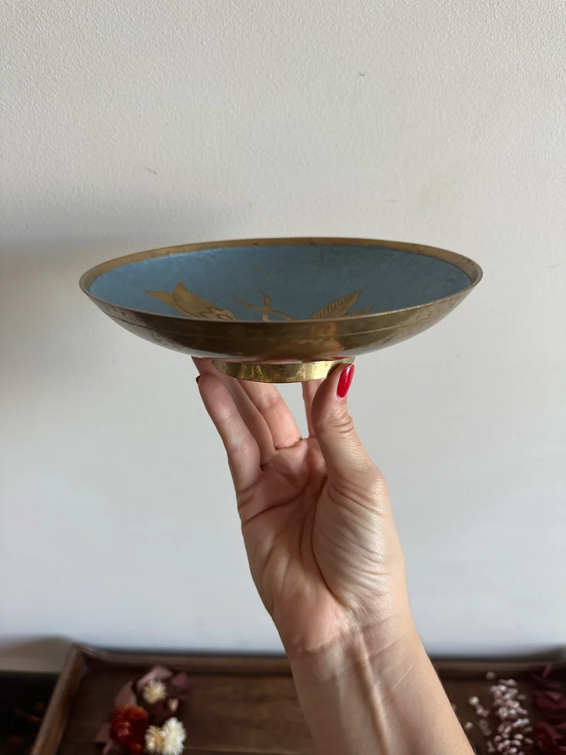 Ensemble d'assiettes en laiton cloisonné bleu ciel
