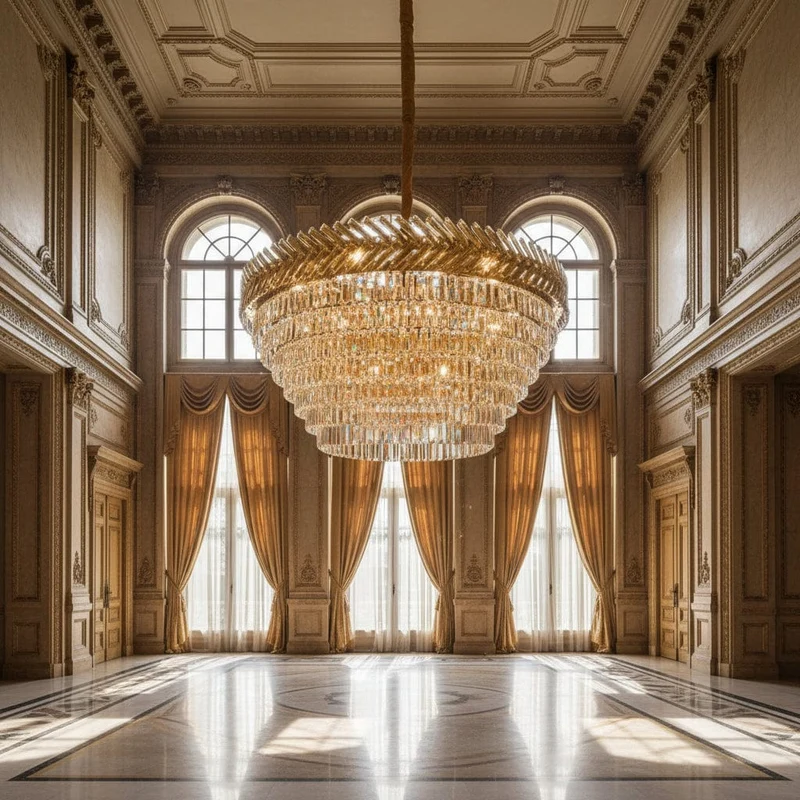 Grand lustre cristal rond or