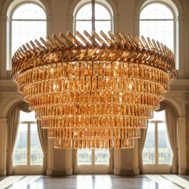 Grand lustre cristal rond ambre