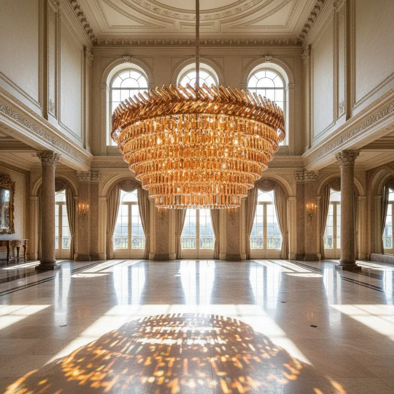 Grand lustre cristal rond ambre