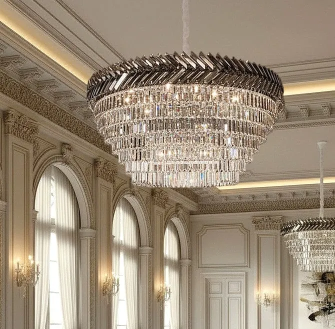 Grand lustre cristal rond chrome